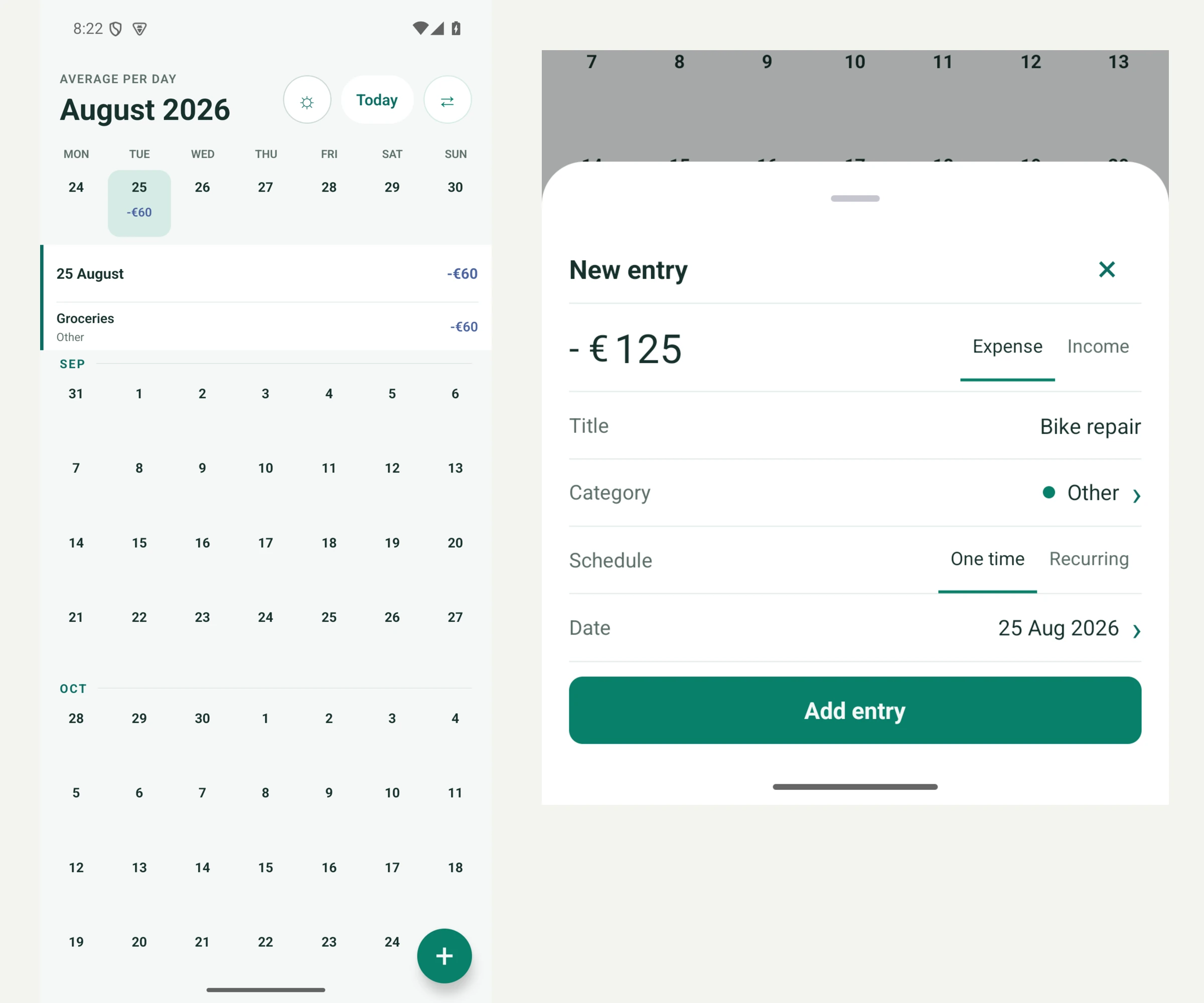 Calcender interface