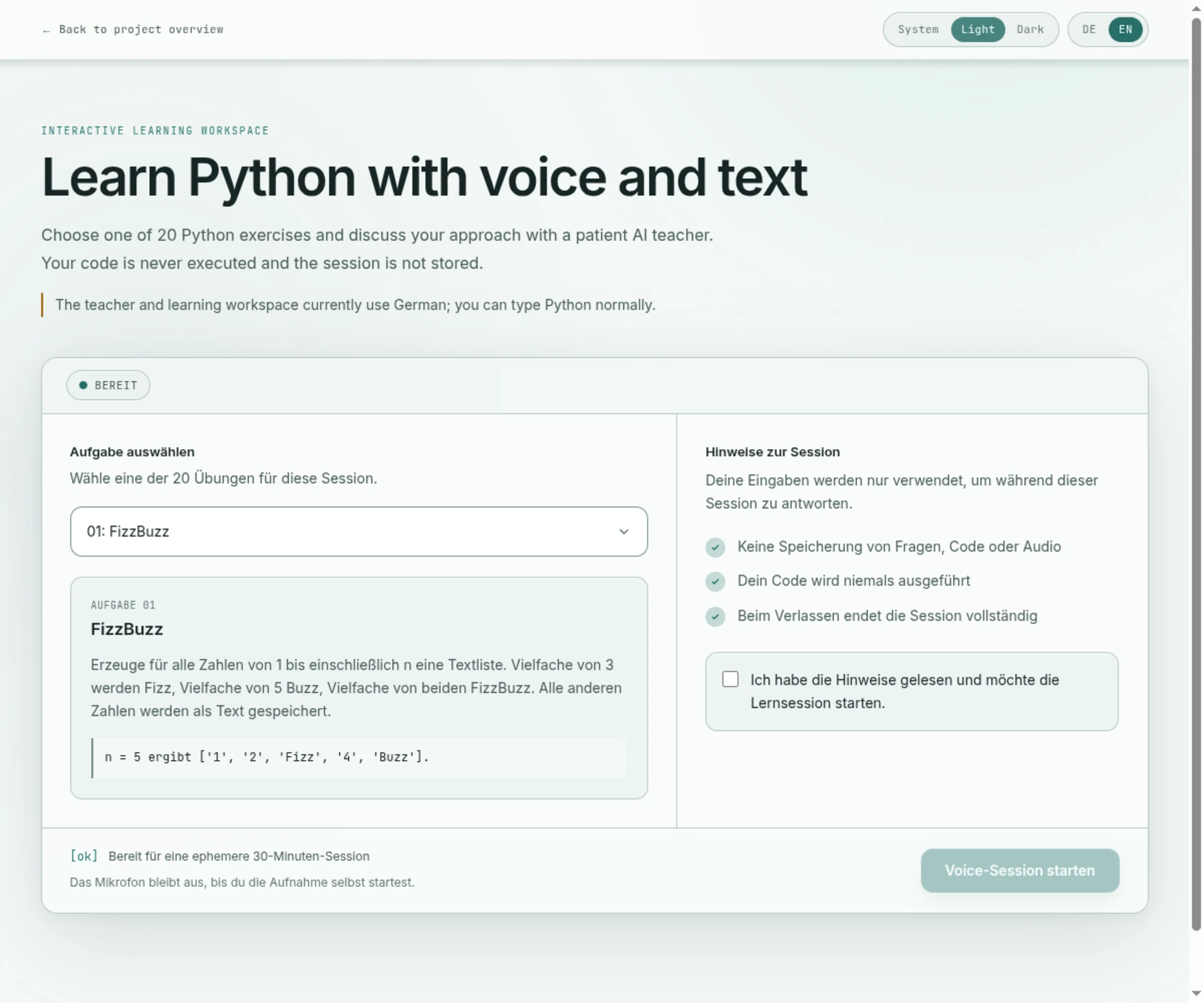PD Voice Agent interface